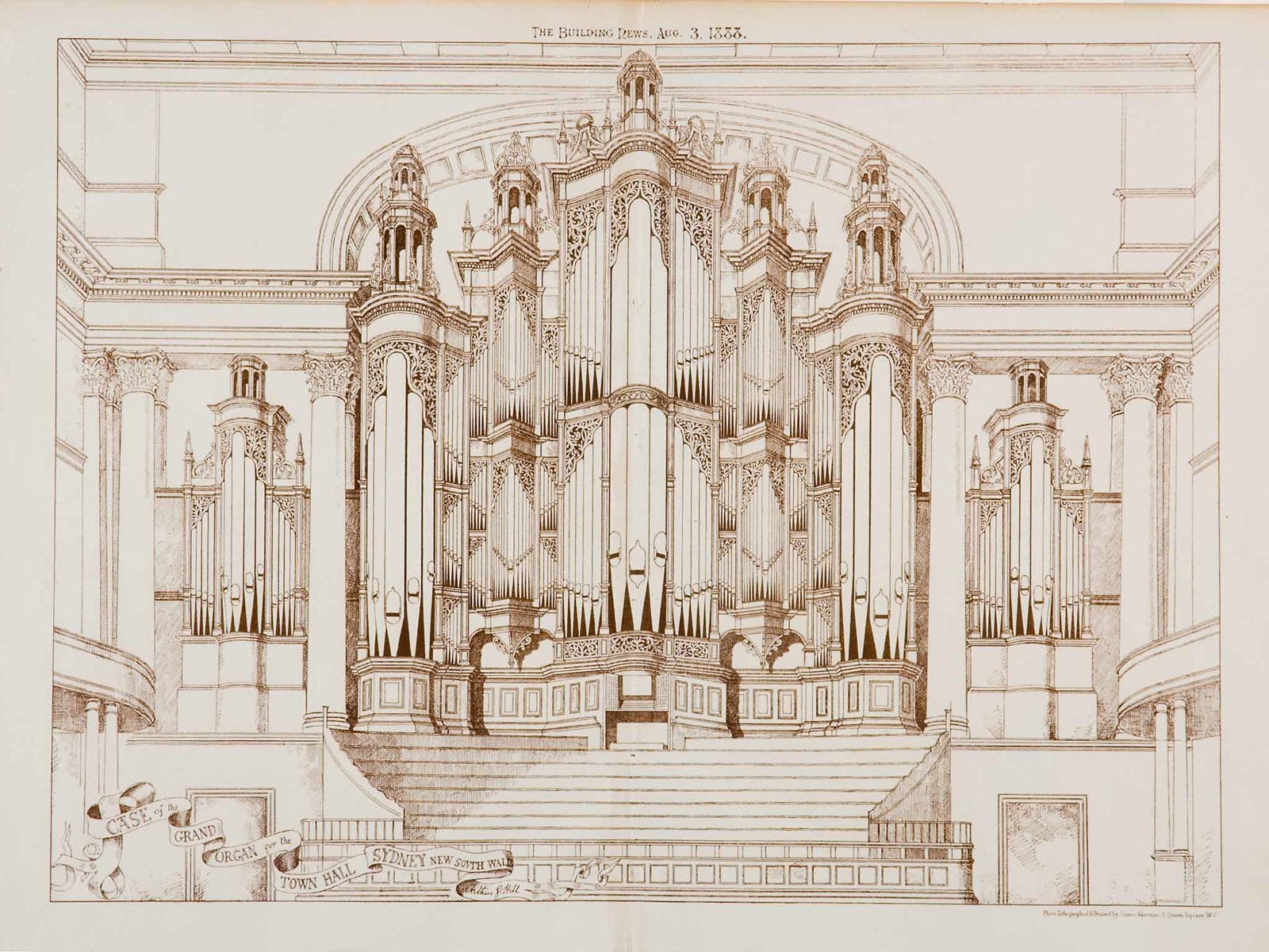 The grand organ was designed by William Hill & Sons and sent to Australia in 94 packages. Image: City of Sydney Archives