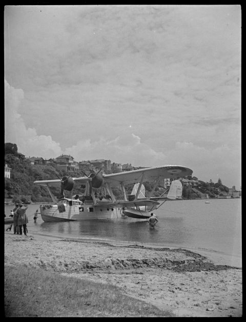 Seaplanes still land on Sydney Harbour today but certainly not of the same size as this SARO A.17 London flying-boat, snapped in 1938. This Royal Air Force craft was beached at Double Bay after a hole was found in the hull. Photo: Percy James Bryant / City of Sydney Archives A-01142000
