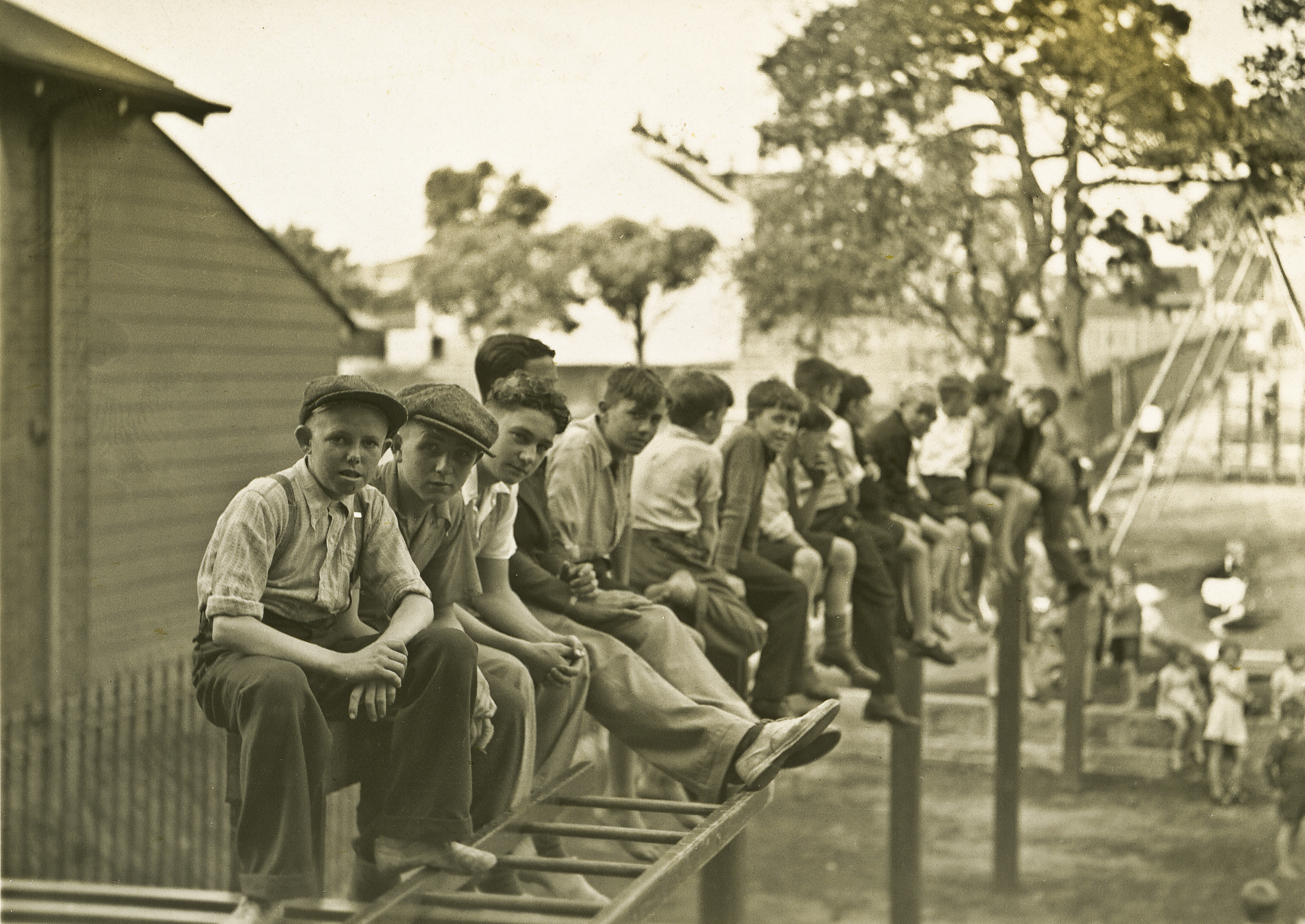 Photo at the Moore Park children's playground, corner Moore Park Road and Anzac Parade, Moore Park, 1936. City of Sydney Archives 