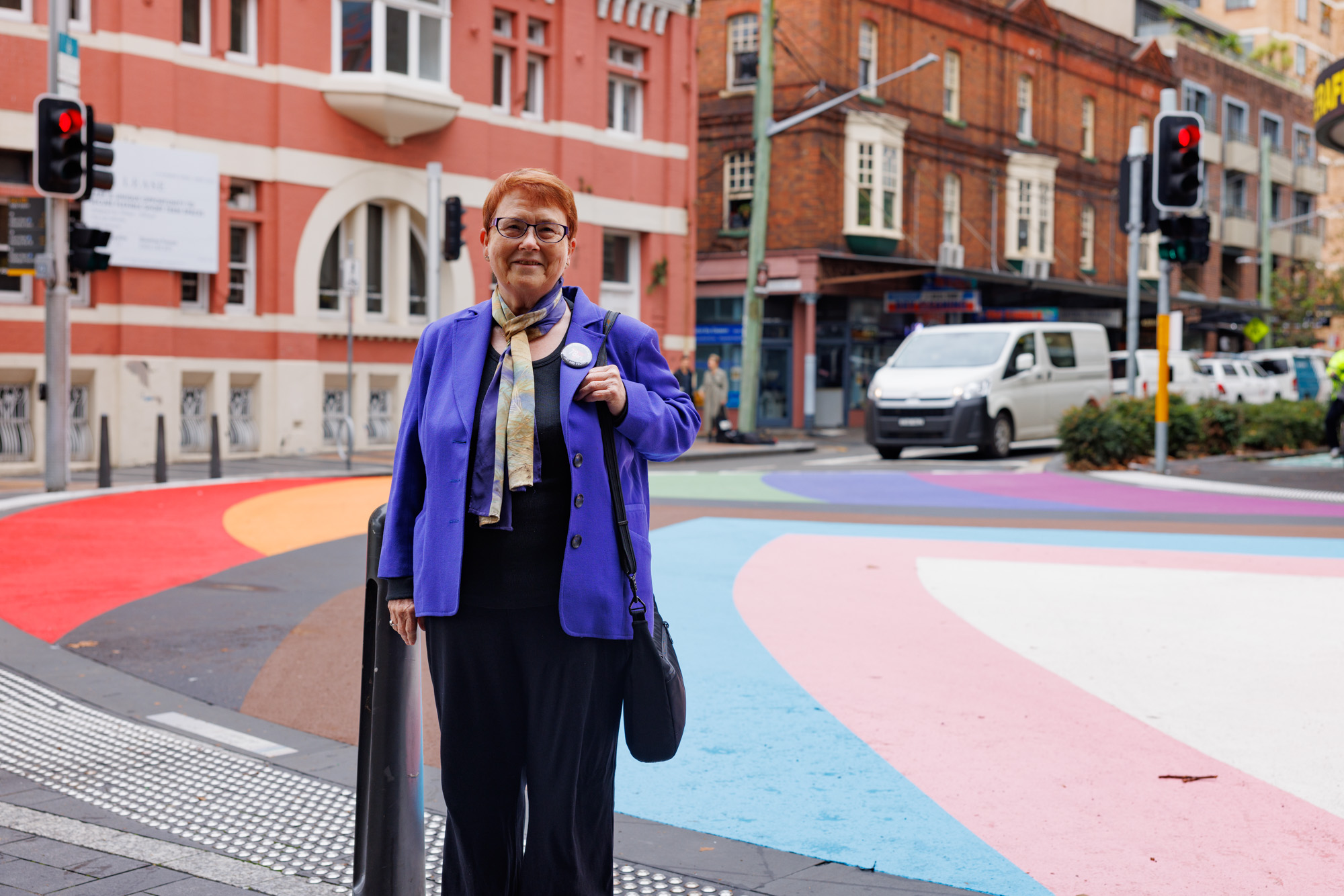 Diane Minnis, who took part in the original Sydney Gay and Lesbian Mardi Gras in 1978. Her contributions have been pivotal in the fight for LGBTIQA+ rights. Image: Phoebe Pratt