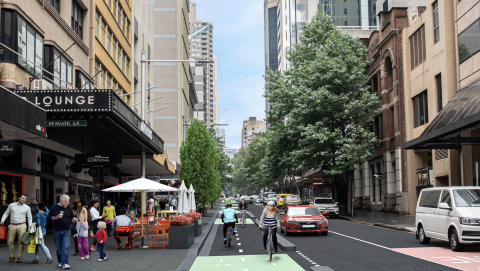 An artist impression of the proposed changes to Castlereagh Street, looking north from Liverpool Street.