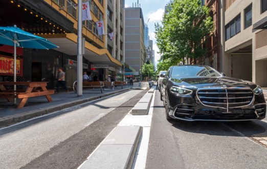 Progress on the Castlereagh Street cycleway and footpath extension. Credit: Will Jones