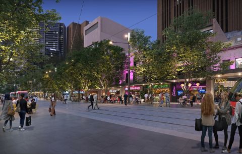 Artist impression of George Street, pedestrianised between Hay Street and Rawson Place
