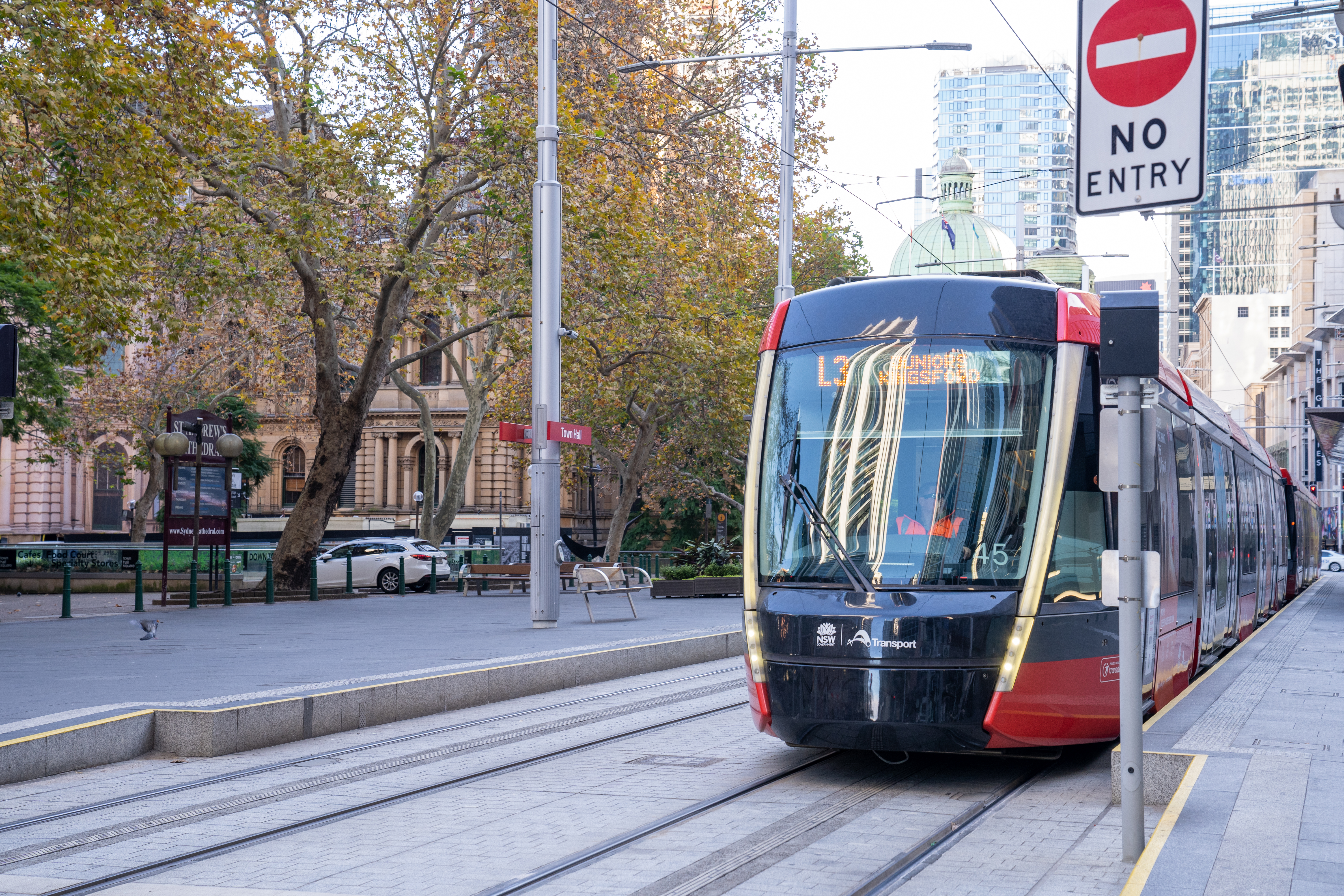 Light rail on George Street near Sydney Town Hall. Photo: Abril Felman / City of Sydney