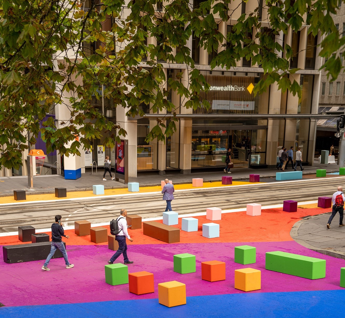 The George Street Pride flag project is part of the NSW Government's Streets as Shared Spaces program. Photo: Abril Felman / City of Sydney