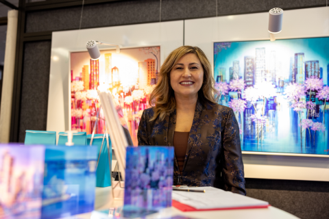 To diversify her offering, Shazia has started to sell print copies of her work embedded in resin, which look great and are more affordable for customers. Image: Chris Southwood, City of Sydney 