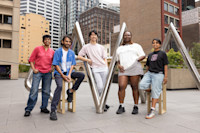 Festival Commons participants Mithran R T Samuel, Hasib Mahmud, Dylan Goh, Chidiebube Uba, and Munasib Hamid. Image: Abril Felman.