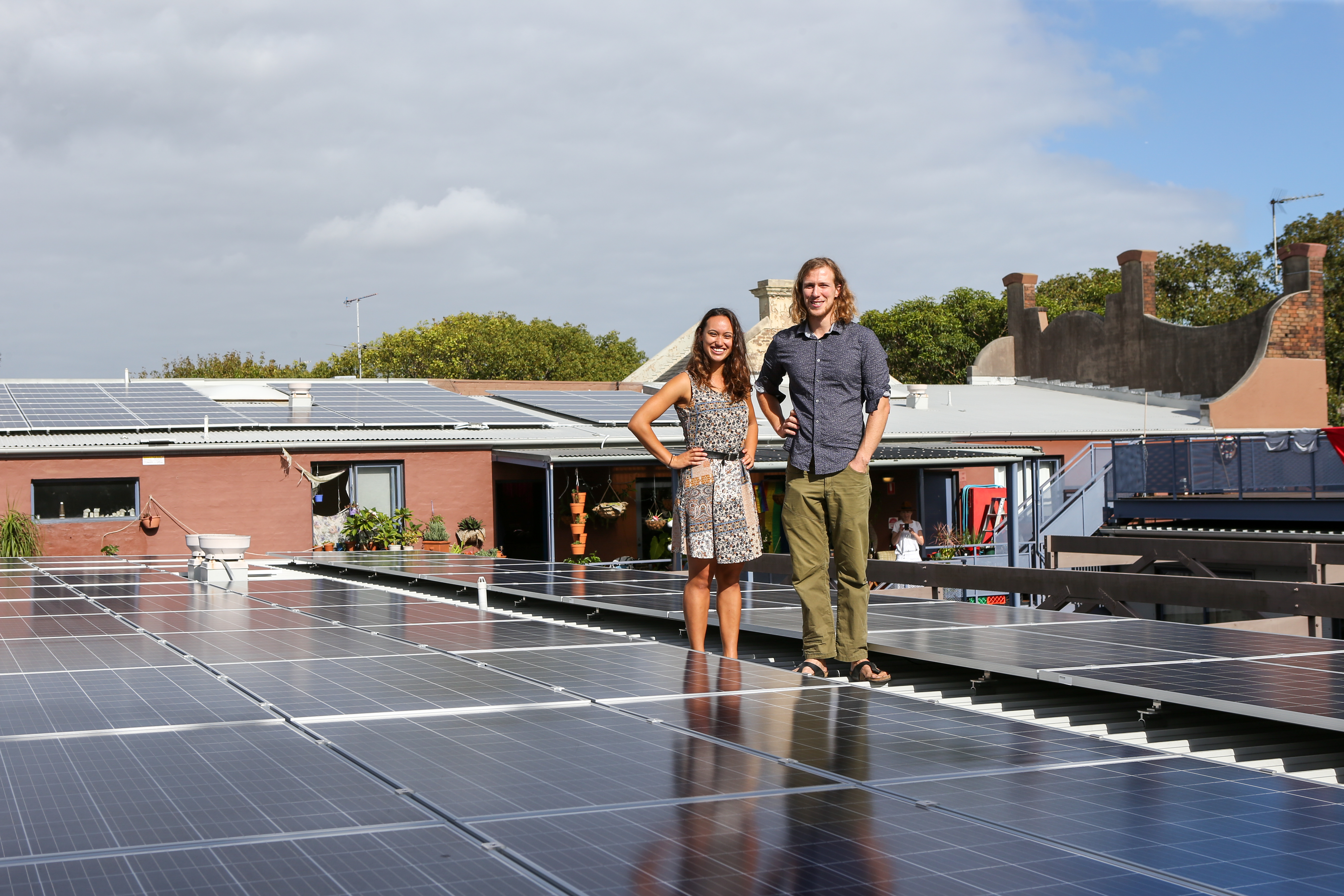 Solar panels on the Stucco cooperative housing complex in Newtown.