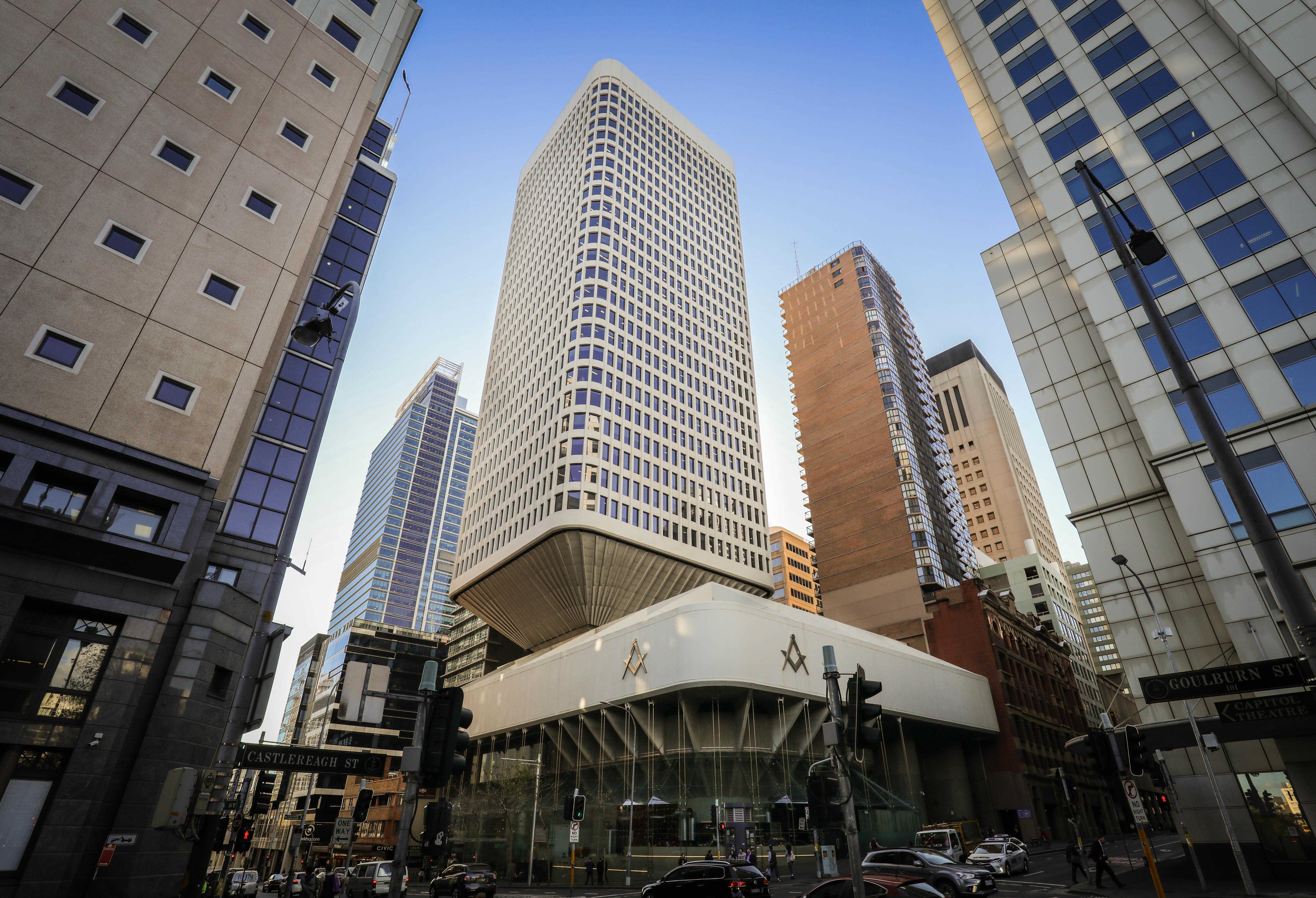 An outstanding and powerful example of the Brutalist architectural style, designed by Joseland & Gilling and located at 279-283 Castlereagh Street.