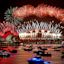 The midnight fireworks are seen from Mrs Macquarie's Chair during New Year's Eve celebrations in Sydney. Image: Mick Tsikas
