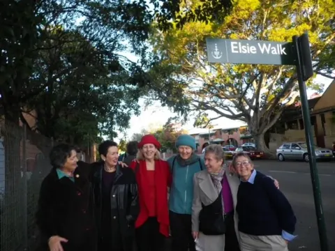Image: Elsie pioneers visit the Glebe laneway in 2014. From left to right: Annie Bickford, Lord Mayor of Sydney Clover Moore, Anne Summers, Margaret Power, Jozefa Sobszki and Sue Wills. Margaret Power, one of the founding mothers of Elsie and who is pictured above, passed away on 10th February 2024. 