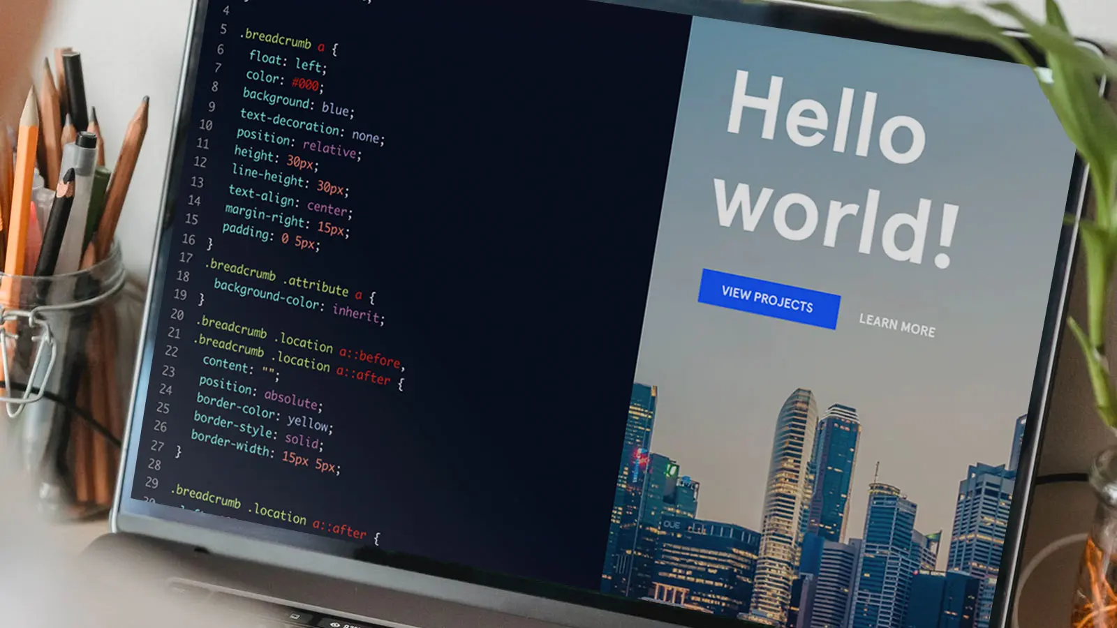 Person coding a workspace