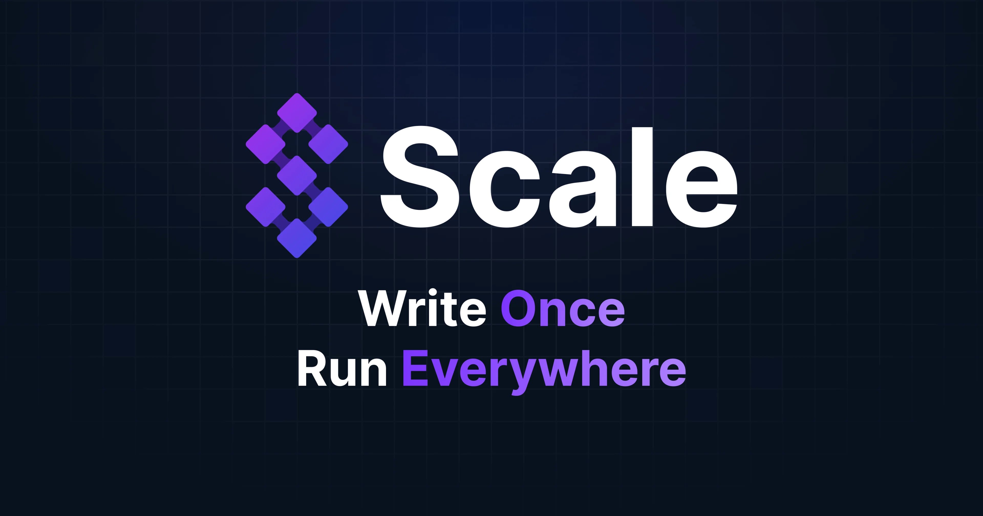 The Scale logo, which is a series of boxes connected with lines ni the shape of an S. Below the log it says "Write Once, Run Everywhere."