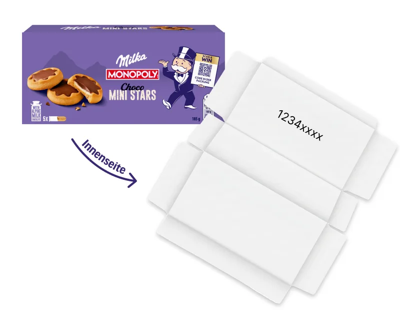  Milka Choco Mini Stars: Code auf der Innenseite des Kartons