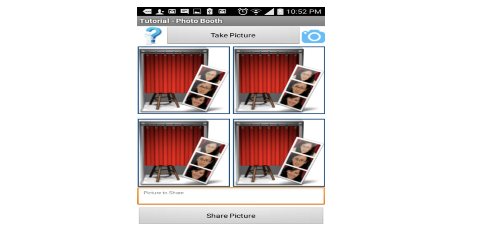 A screenshot from a phone app called App Inventor Photo Booth