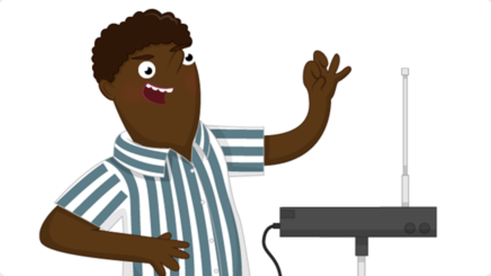 Illustration of a character using a theramin