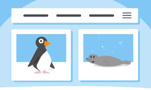 Illustration of a website showing a picture of a penguin and a seal