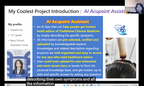 A screenshot from the video of a previous submission, depicting description of a project called AI Acupoint Assistant