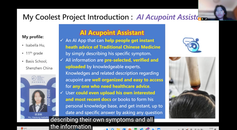 A screenshot from the video of a previous submission, depicting description of a project called AI Acupoint Assistant