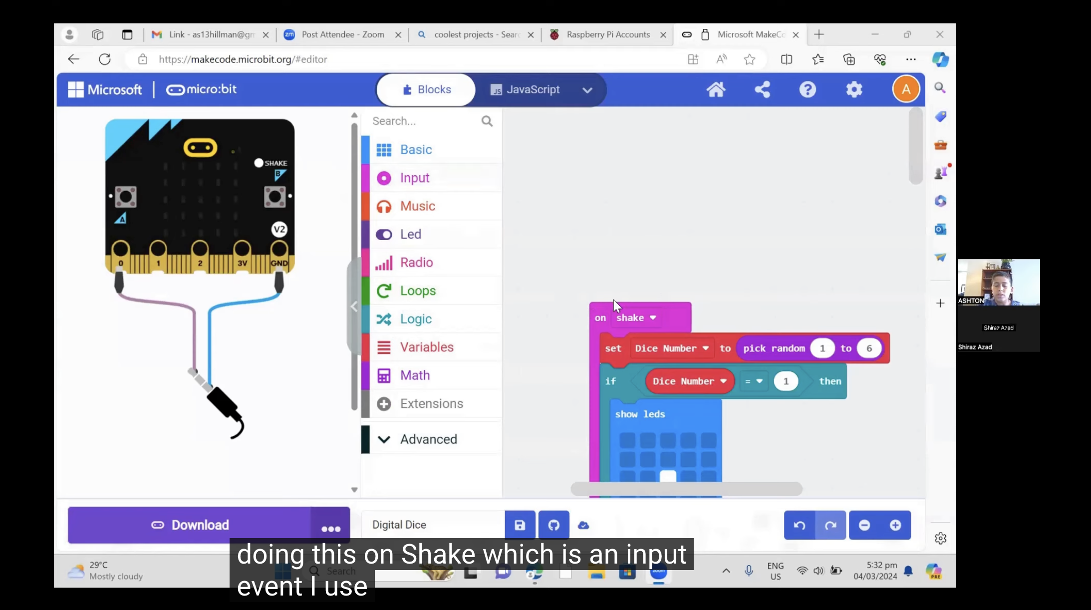 A screenshot from a video of a previous submission called Digital Dice
