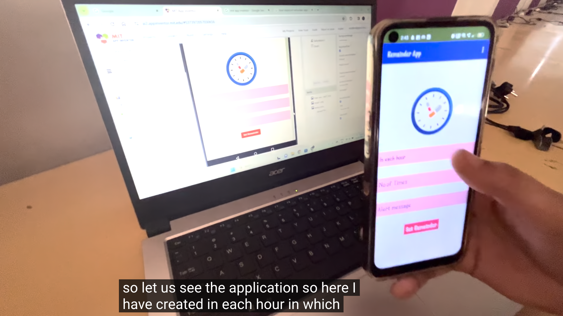 A screenshot from a video of a previous submission called Medicine Reminder