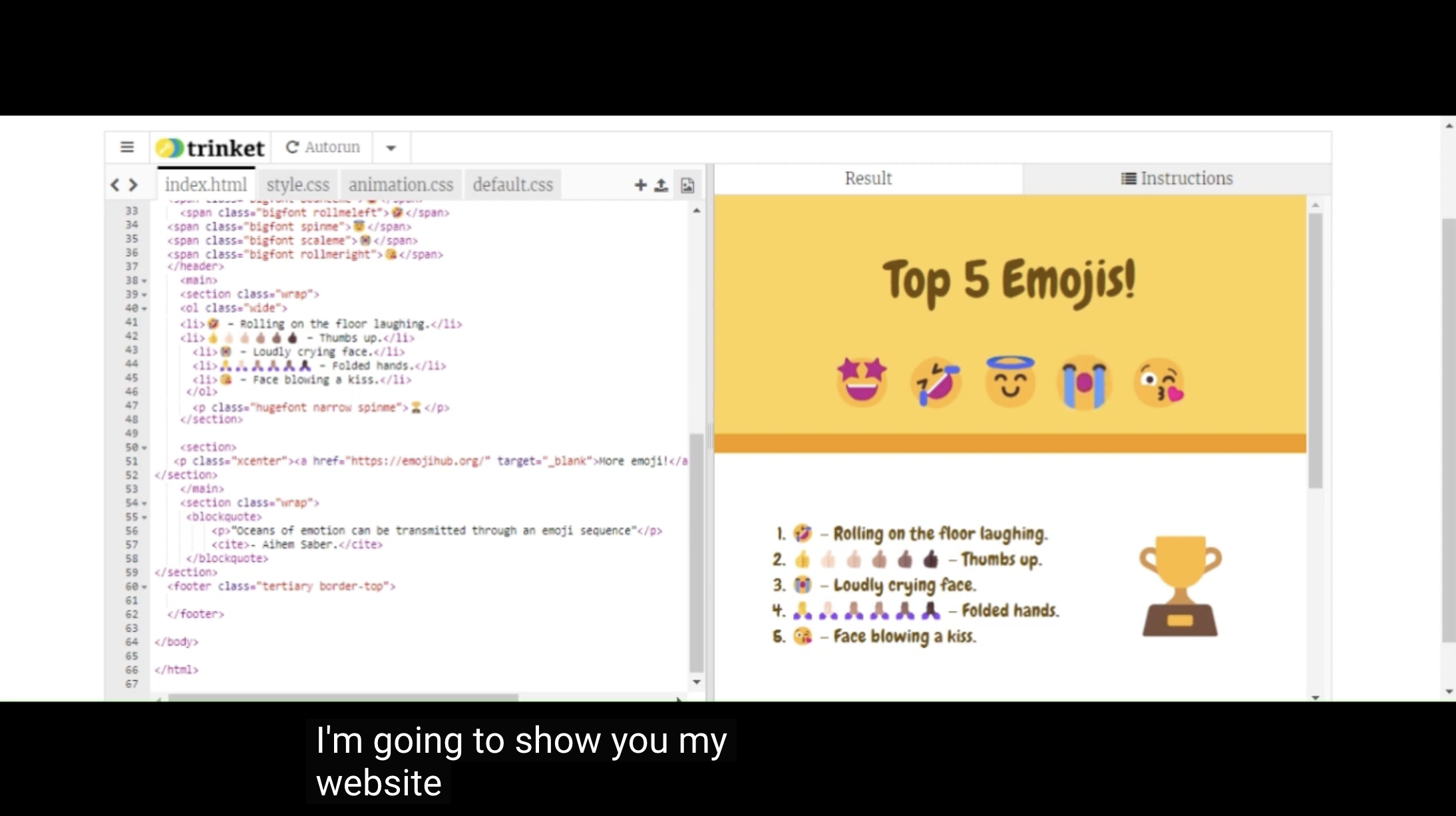 Screenshot of a video explaining a previous entry called Top 5 Emojis