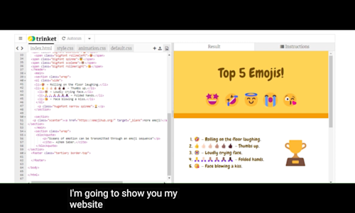 Screenshot of a video explaining a previous entry called Top 5 Emojis
