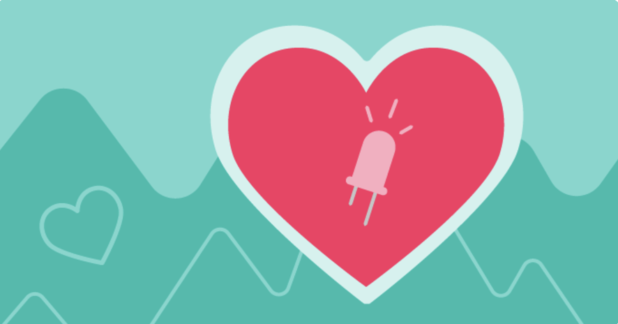 An illustration of a heart icon, with a lit LED inside.