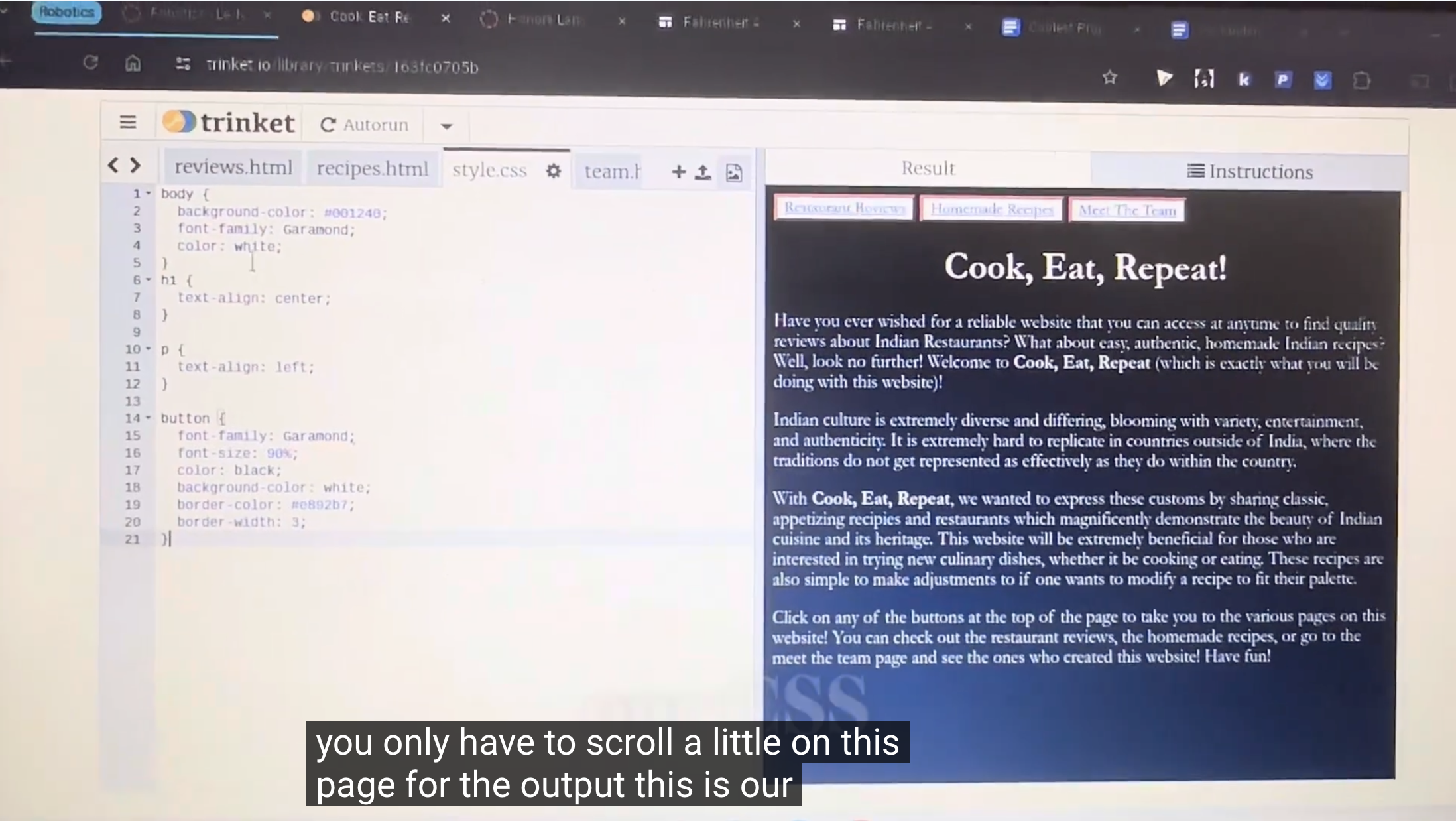 Screenshot of a video explaining a previous entry called Cook, Eat, Repeat
