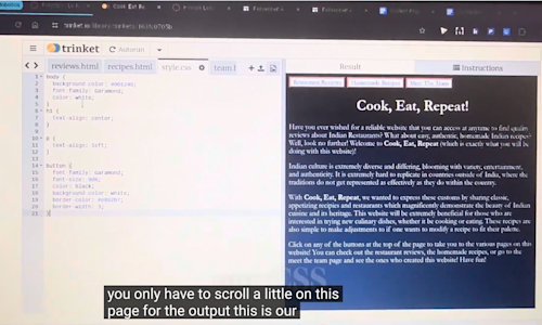 Screenshot of a video explaining a previous entry called Cook, Eat, Repeat