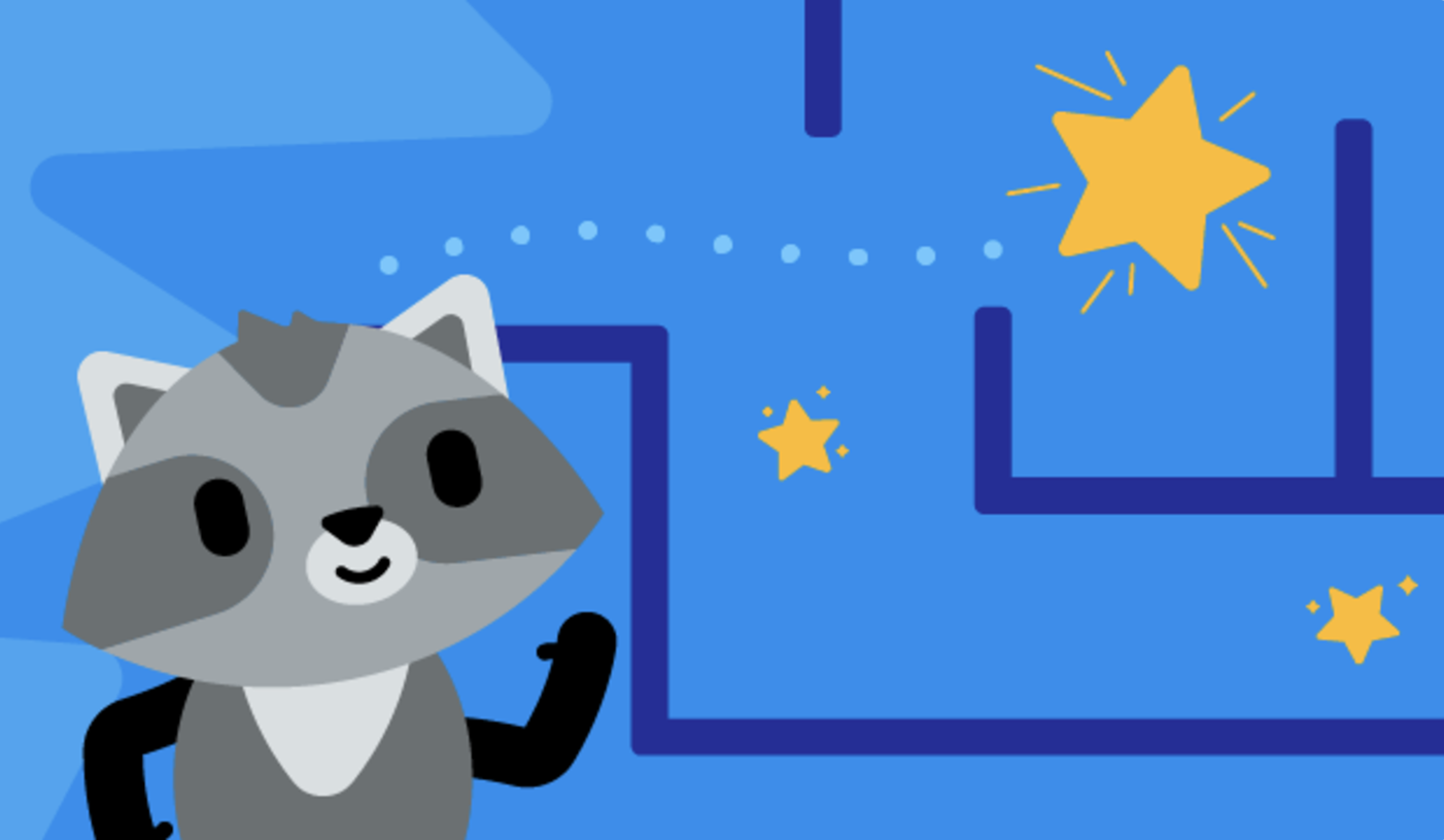 Illustration of a raccoon looking at a maze.