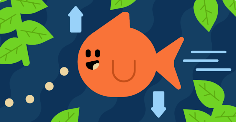 A cartoon style fish is depicted with arrows pointing up and down around it.