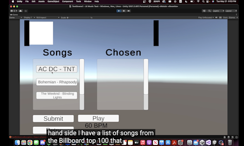 A screenshot from the video of a previous submission, depicting description of a project called "Song Generator"