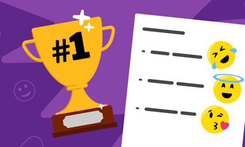 Illustration of a trophy and document showing positive emojis