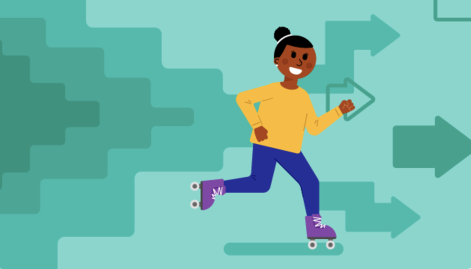 Illustration of a girl on roller skates.