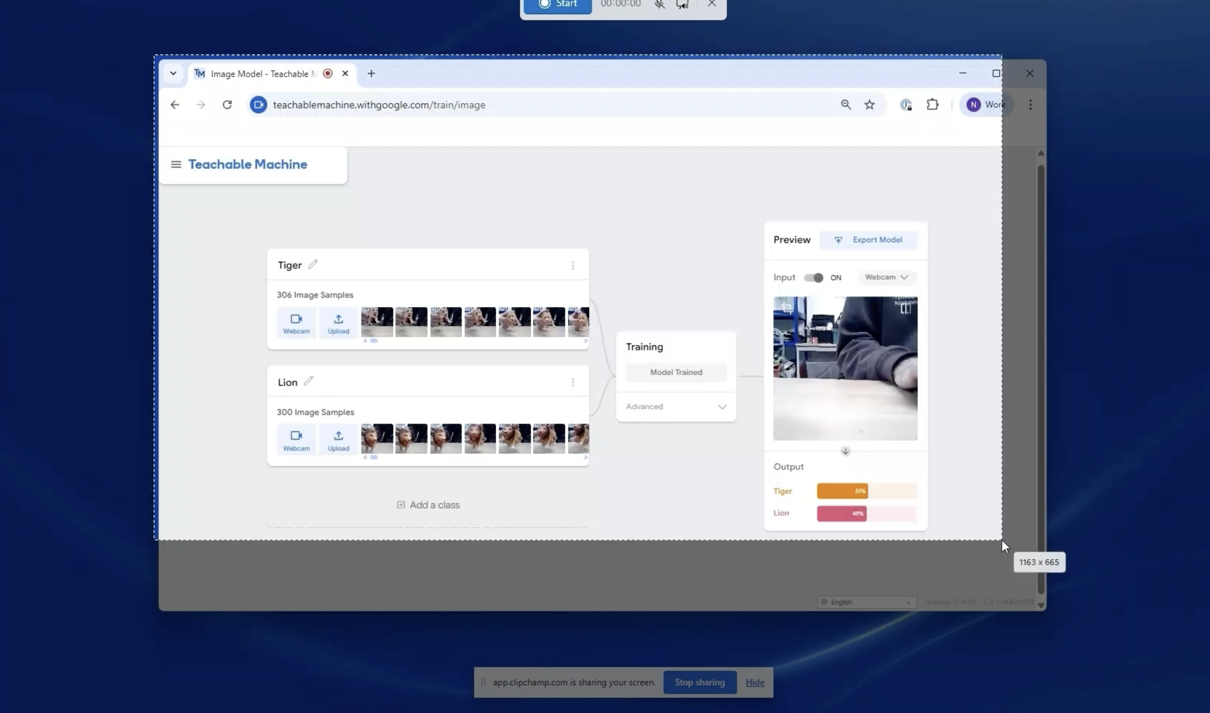 A windows desktop with the screen recorder tool active