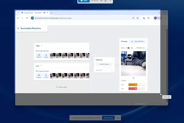 A windows desktop with the screen recorder tool active
