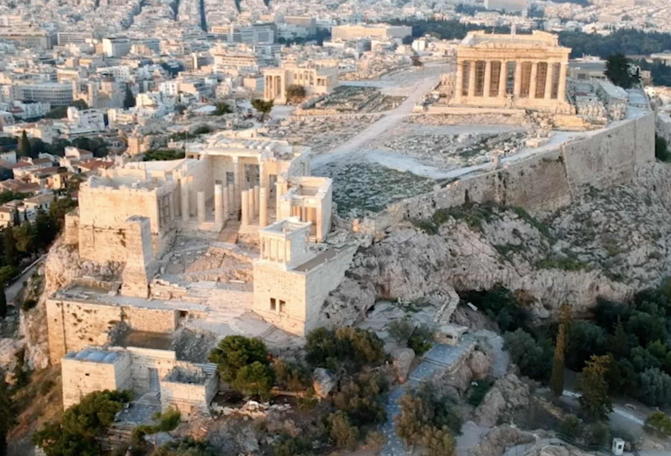 Aerial of the Acropolis, Athens, Greece.