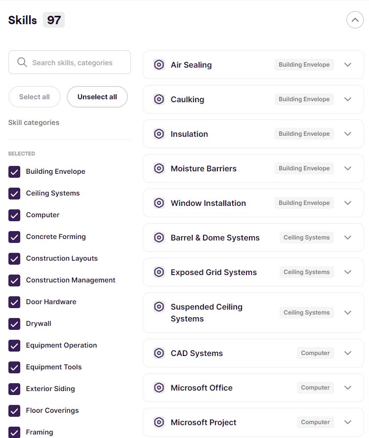 carpenter skills picker database