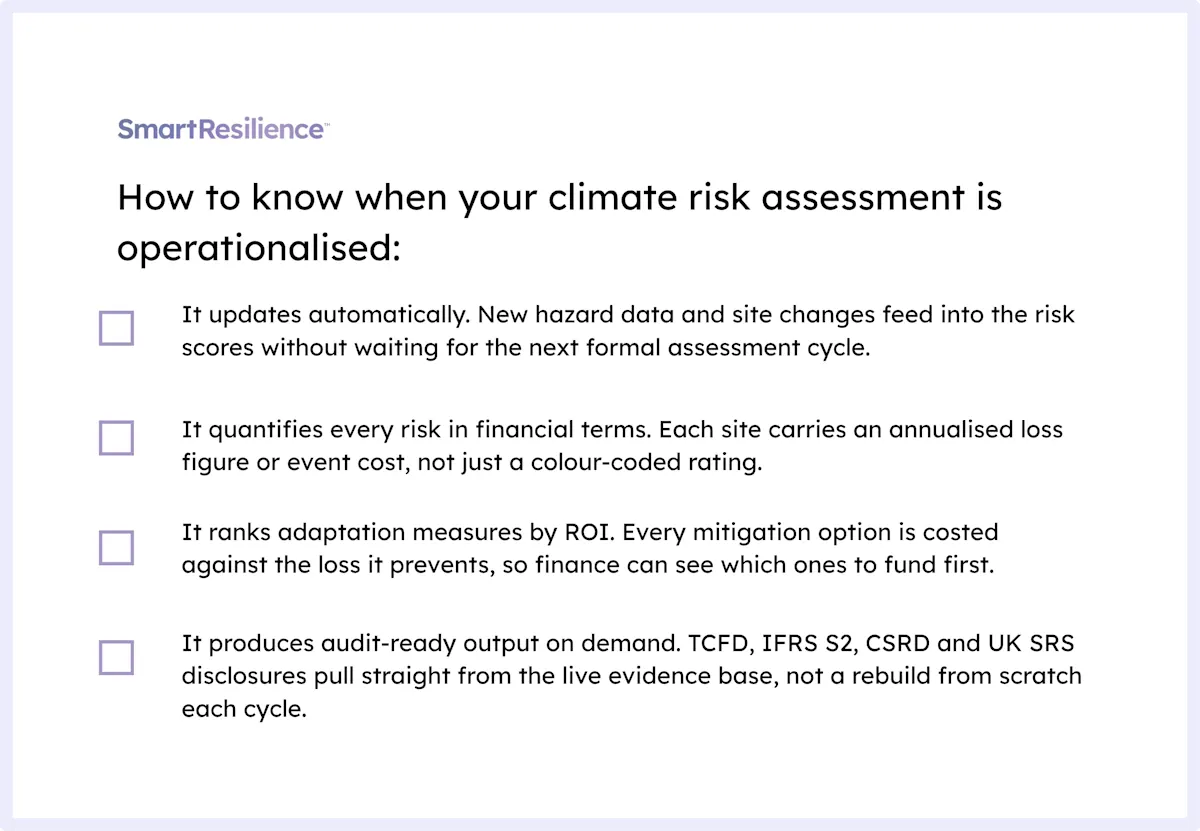 Checklist for operating climate risk assessment