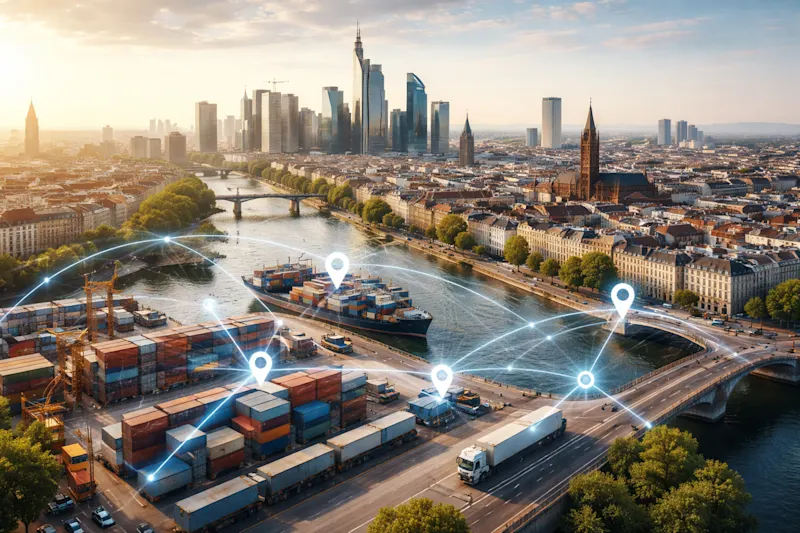City landscape showing the interconnectedness of supply chain management