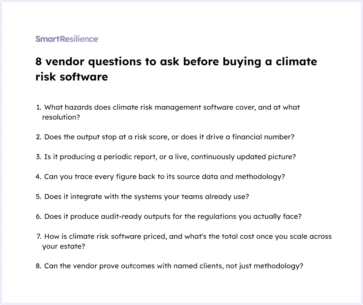 8 questions to ask before buying climate risk software