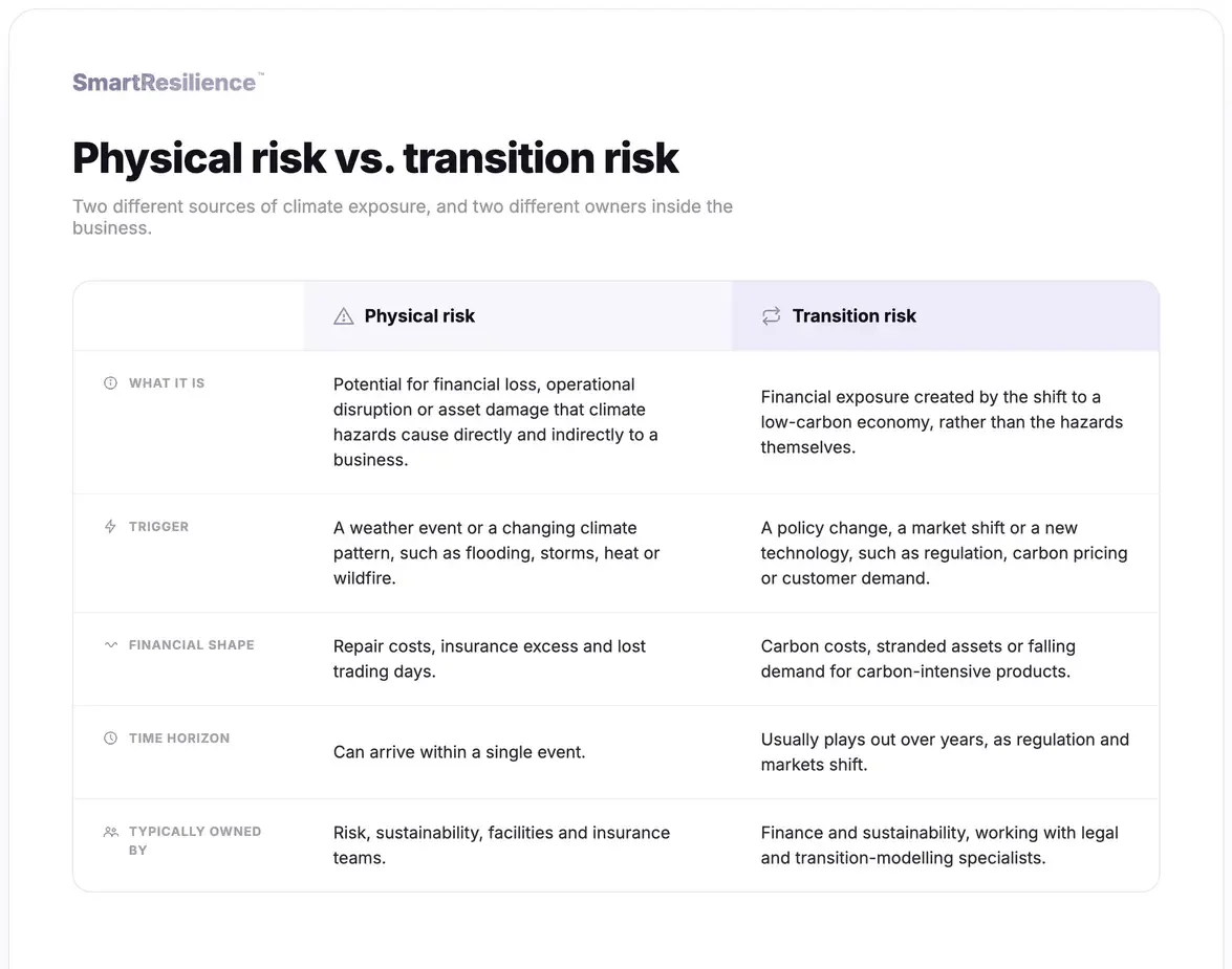 Table on physical vs transition risk