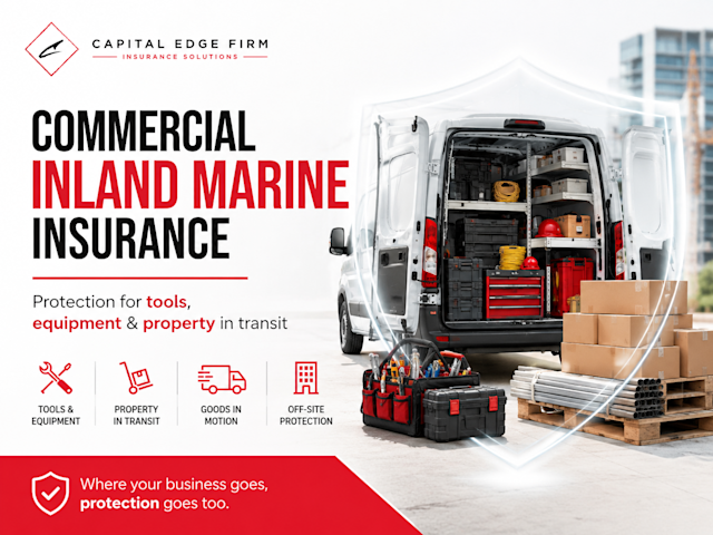 Learn how Commercial Inland Marine Insurance works, including property in transit, tools and equipment, contractors equipment, installation floater, builders risk, bailee coverage, and off-site business property.