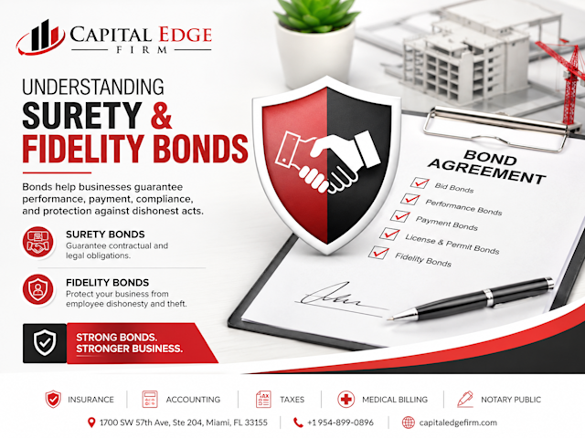 Learn how surety and fidelity bonds work, including bid bonds, performance bonds, payment bonds, license bonds, court bonds, employee dishonesty, and business bonding requirements.