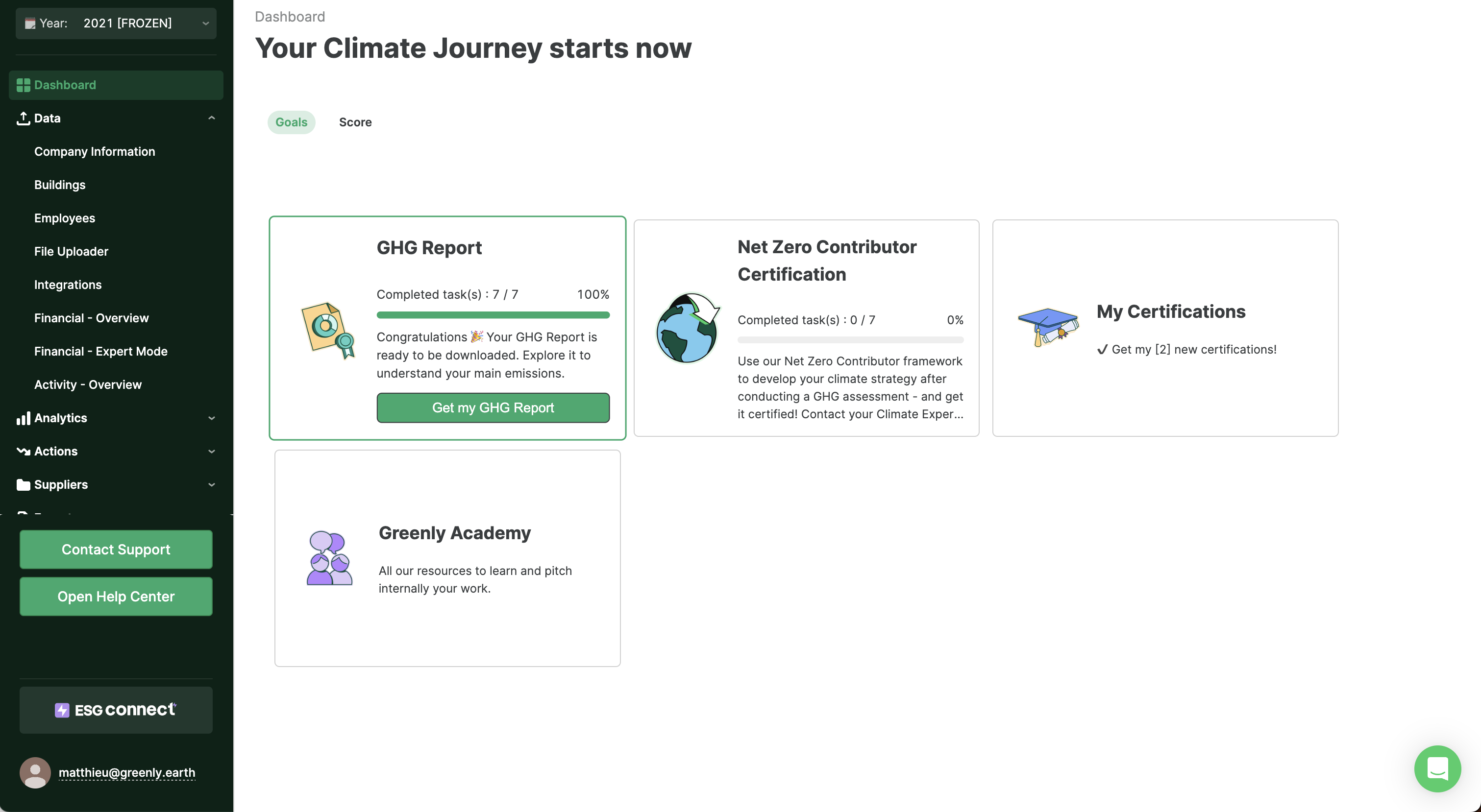 Greenly: customer portal for tracking progress towards climate goals