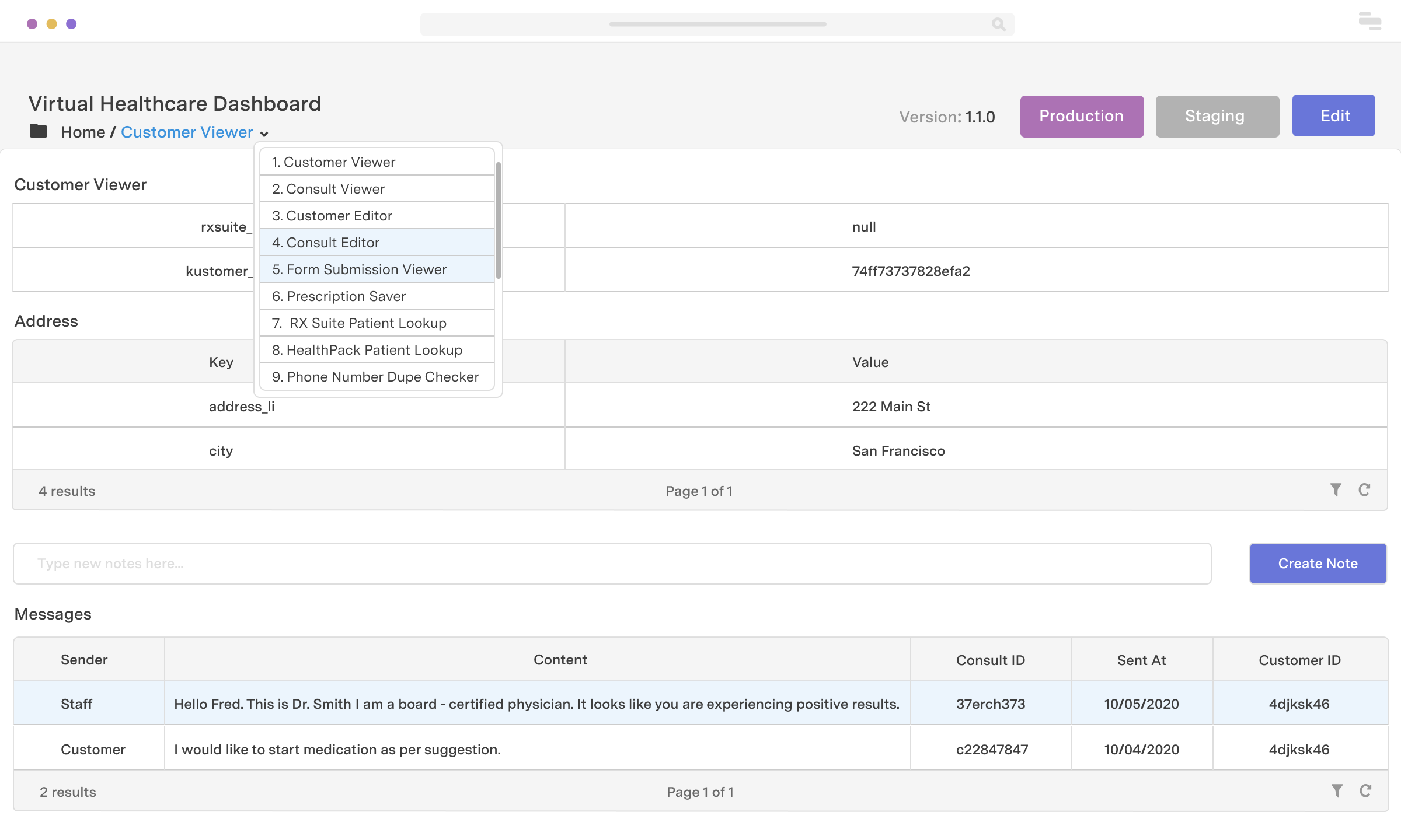 Virtual healthcare dashboard