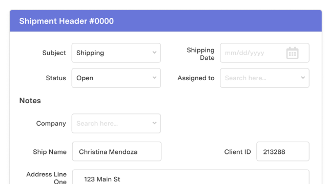 feature for Shipment processing dashboard