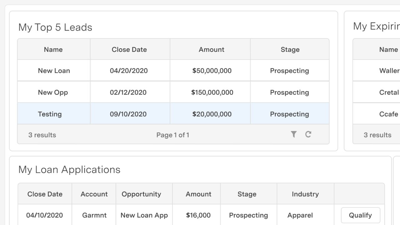 feature for CRM for loan processing