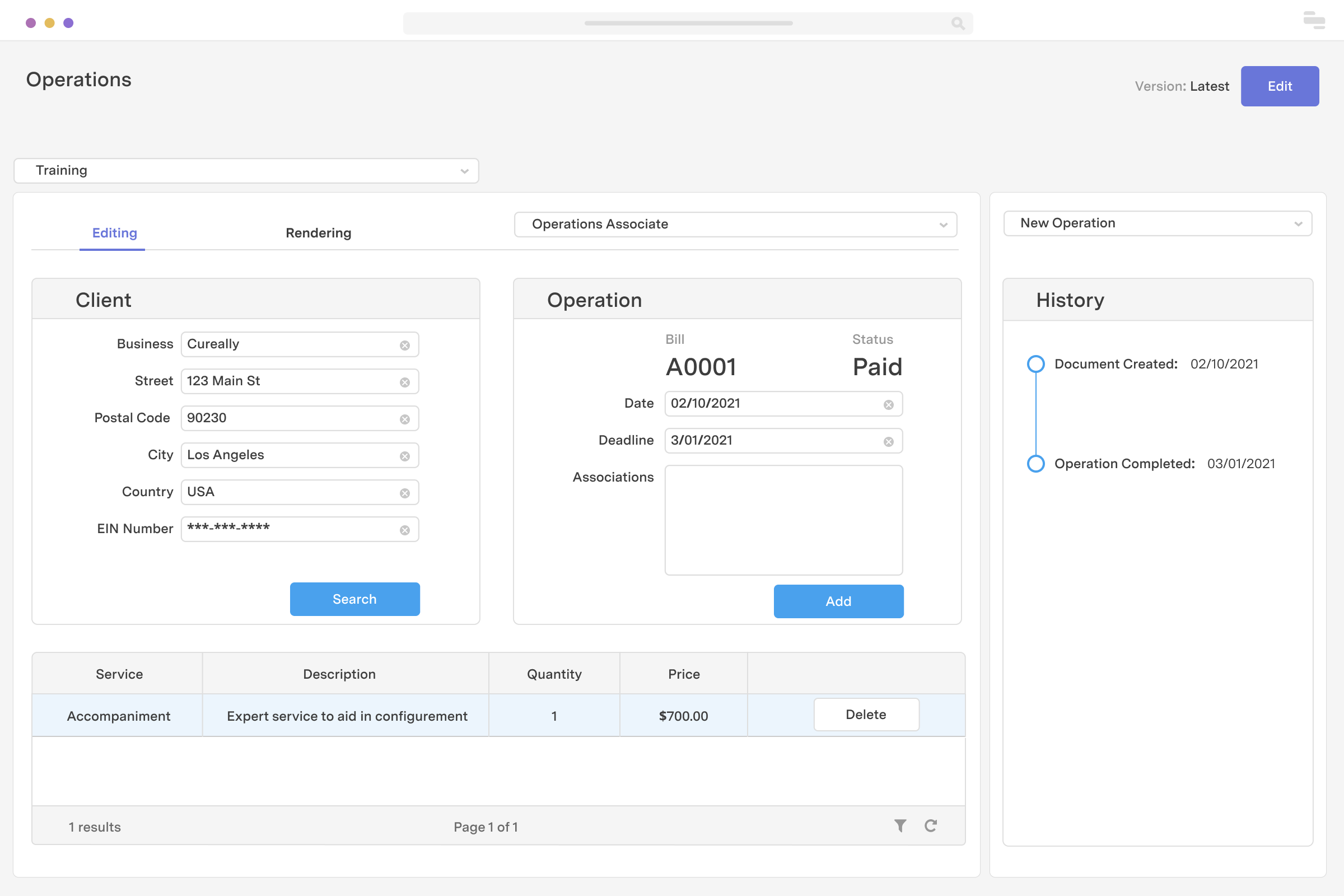 Invoice processing dashboard